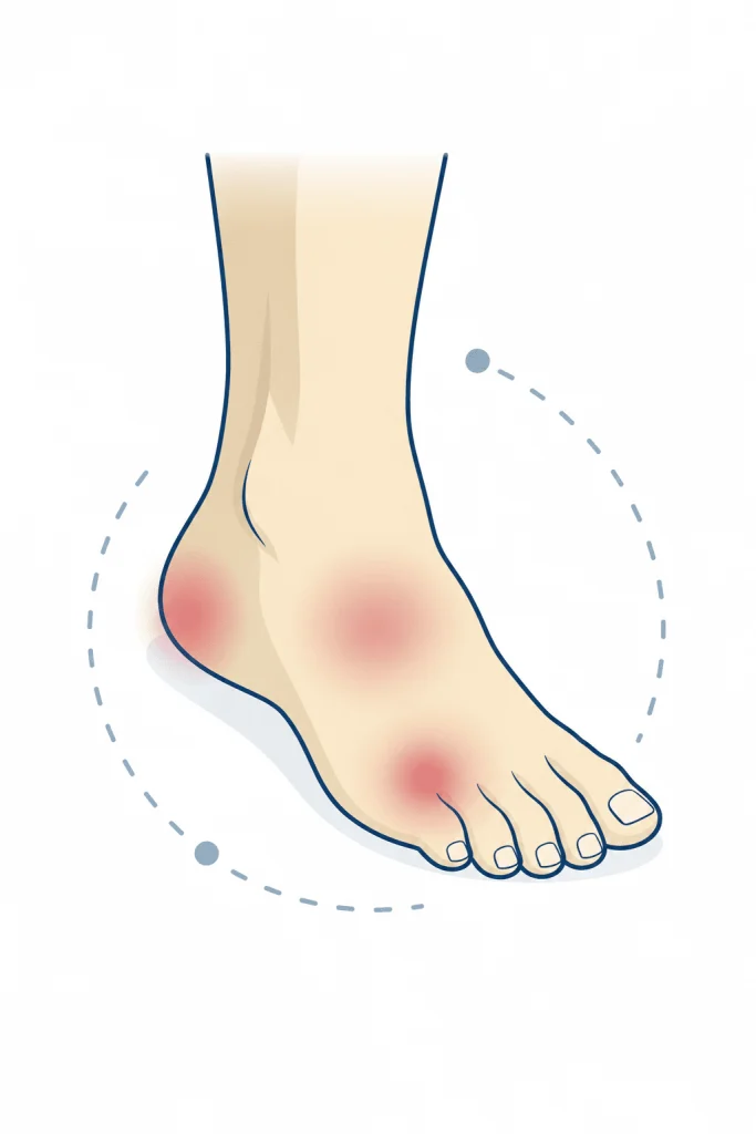 Illustration showing several possible areas of persistent foot pain